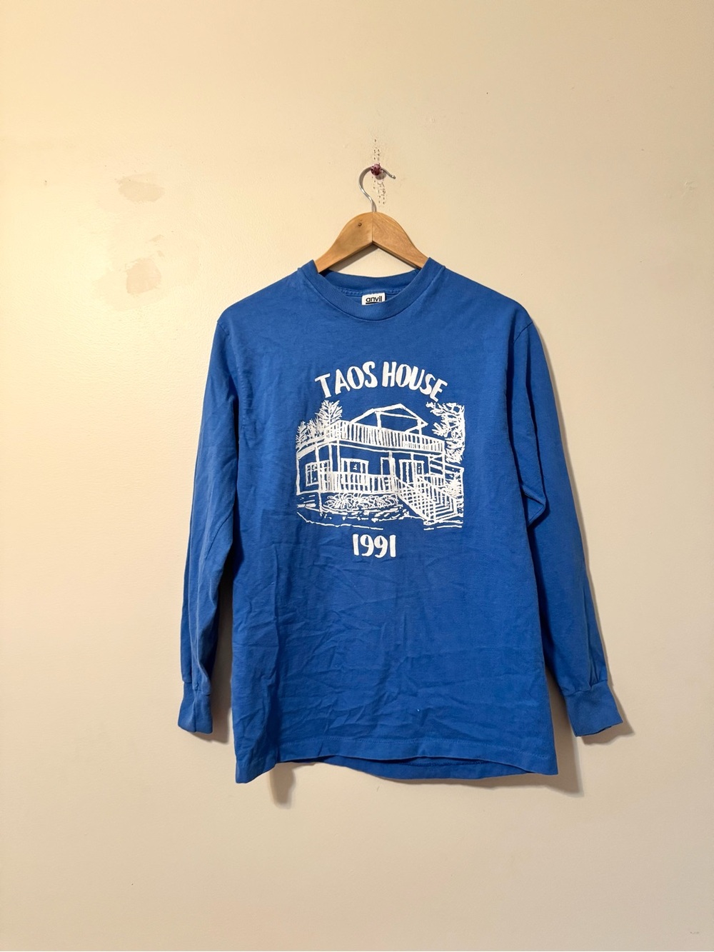 Vintage 1991 Taos House Long Sleeve T-Shirt Tee Blue Large